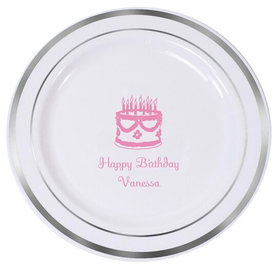 Sweet Floral Birthday Cake Premium Banded Plastic Plates